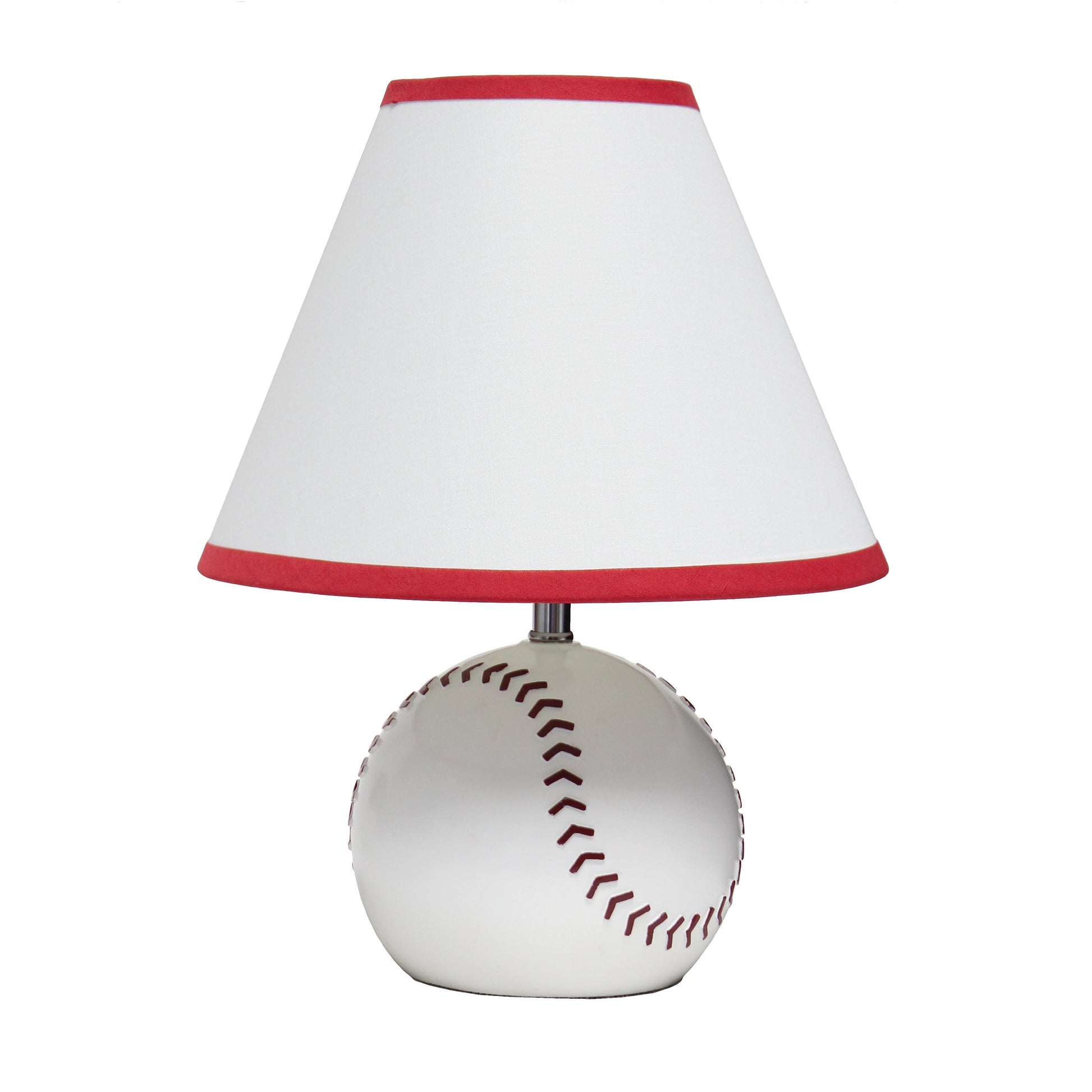 All The Rages Simple Designs SportsLite White 12" Baseball Ceramic Table Lamp With White Empire Fabric Shade