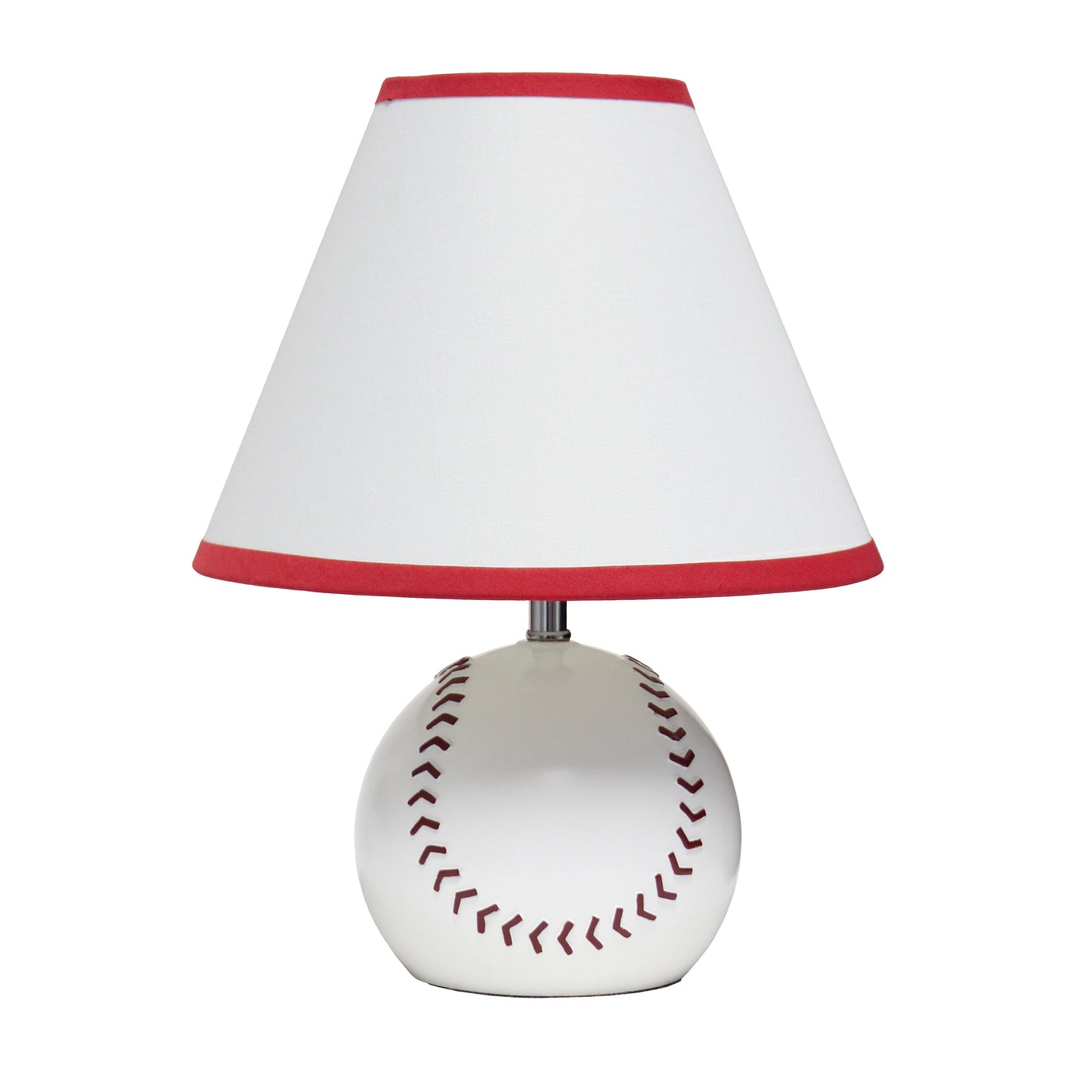 All The Rages Simple Designs SportsLite White 12" Baseball Ceramic Table Lamp With White Empire Fabric Shade