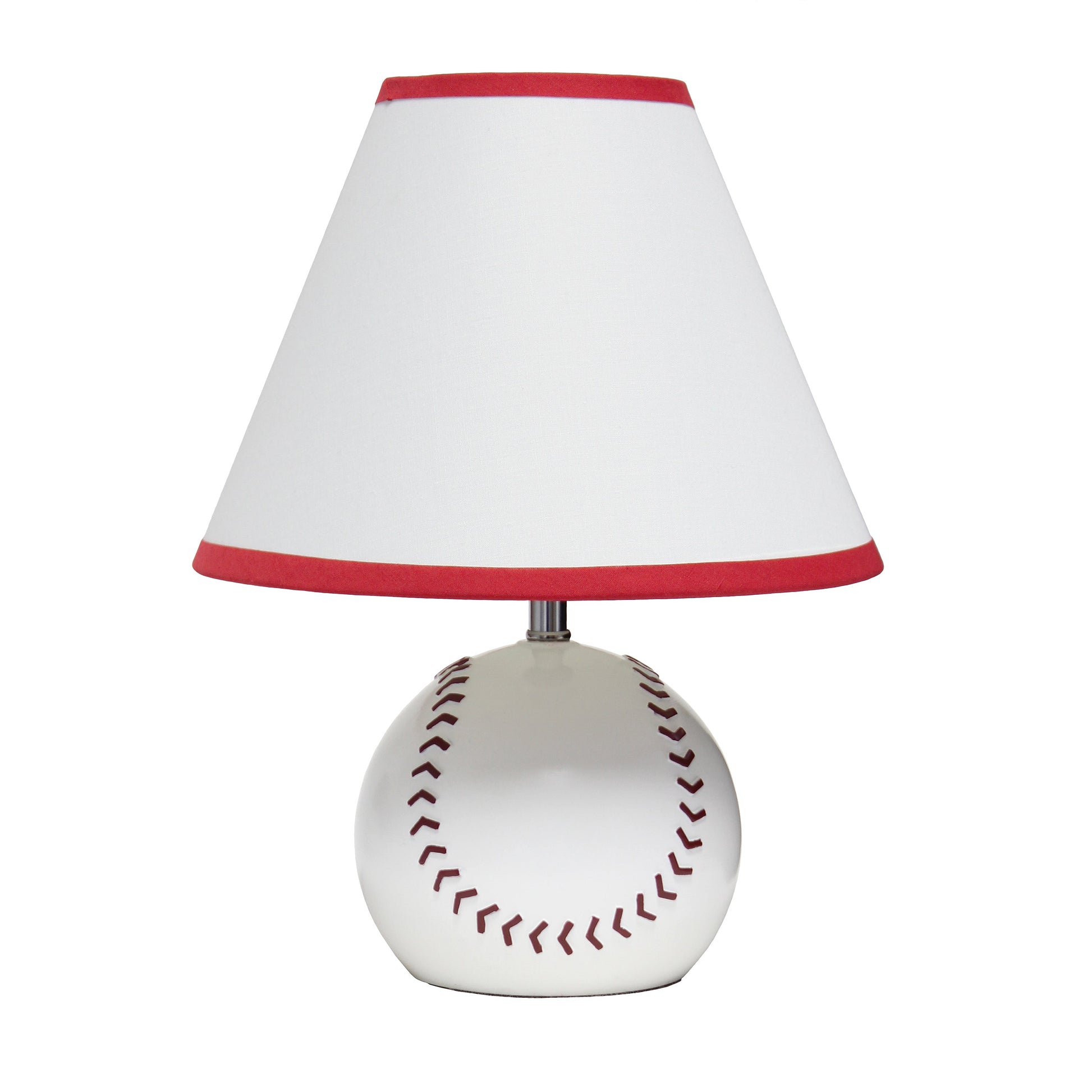 All The Rages Simple Designs SportsLite White 12" Baseball Ceramic Table Lamp With White Empire Fabric Shade