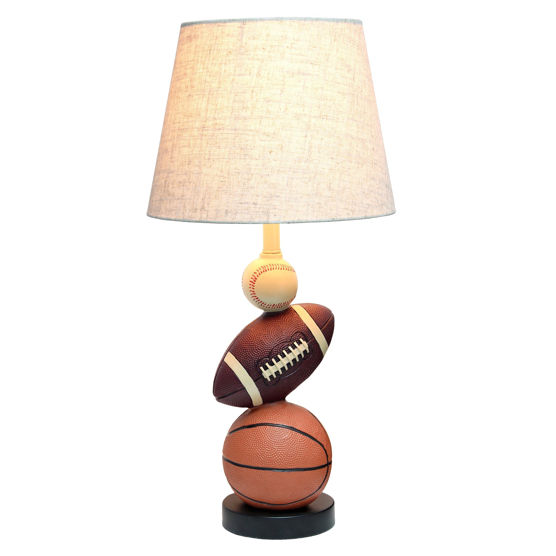 All The Rages Simple Designs SportsLite White 22" Tall Popular Sports Combo Basketball, Baseball, Football Polyresin Table Lamp With Light Beige Tapered Drum Fabric Shade