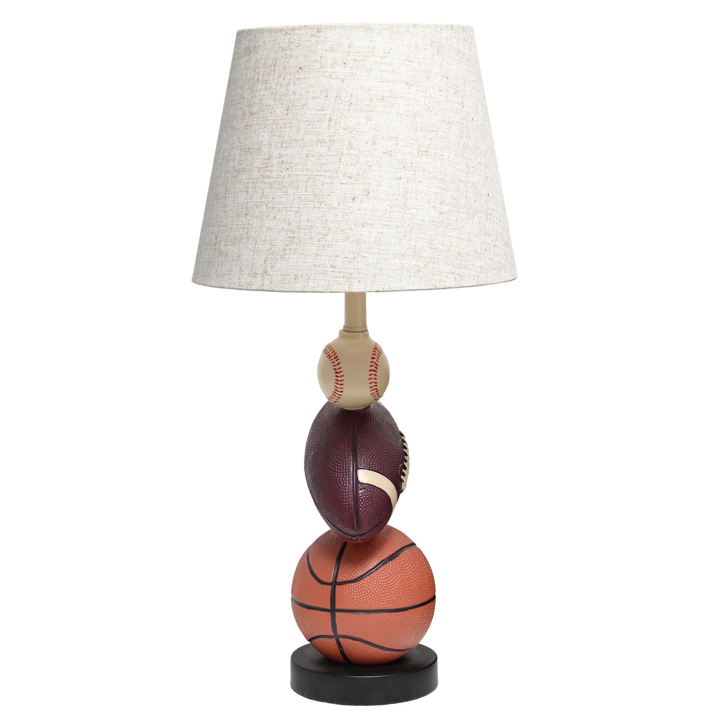 All The Rages Simple Designs SportsLite White 22" Tall Popular Sports Combo Basketball, Baseball, Football Polyresin Table Lamp With Light Beige Tapered Drum Fabric Shade