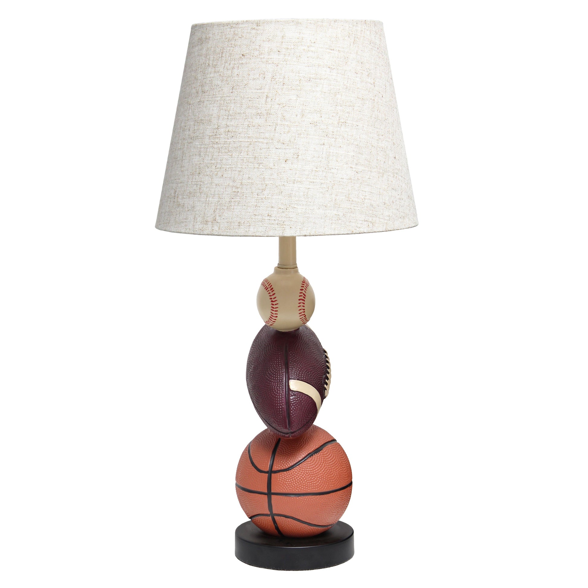 All The Rages Simple Designs SportsLite White 22" Tall Popular Sports Combo Basketball, Baseball, Football Polyresin Table Lamp With Light Beige Tapered Drum Fabric Shade