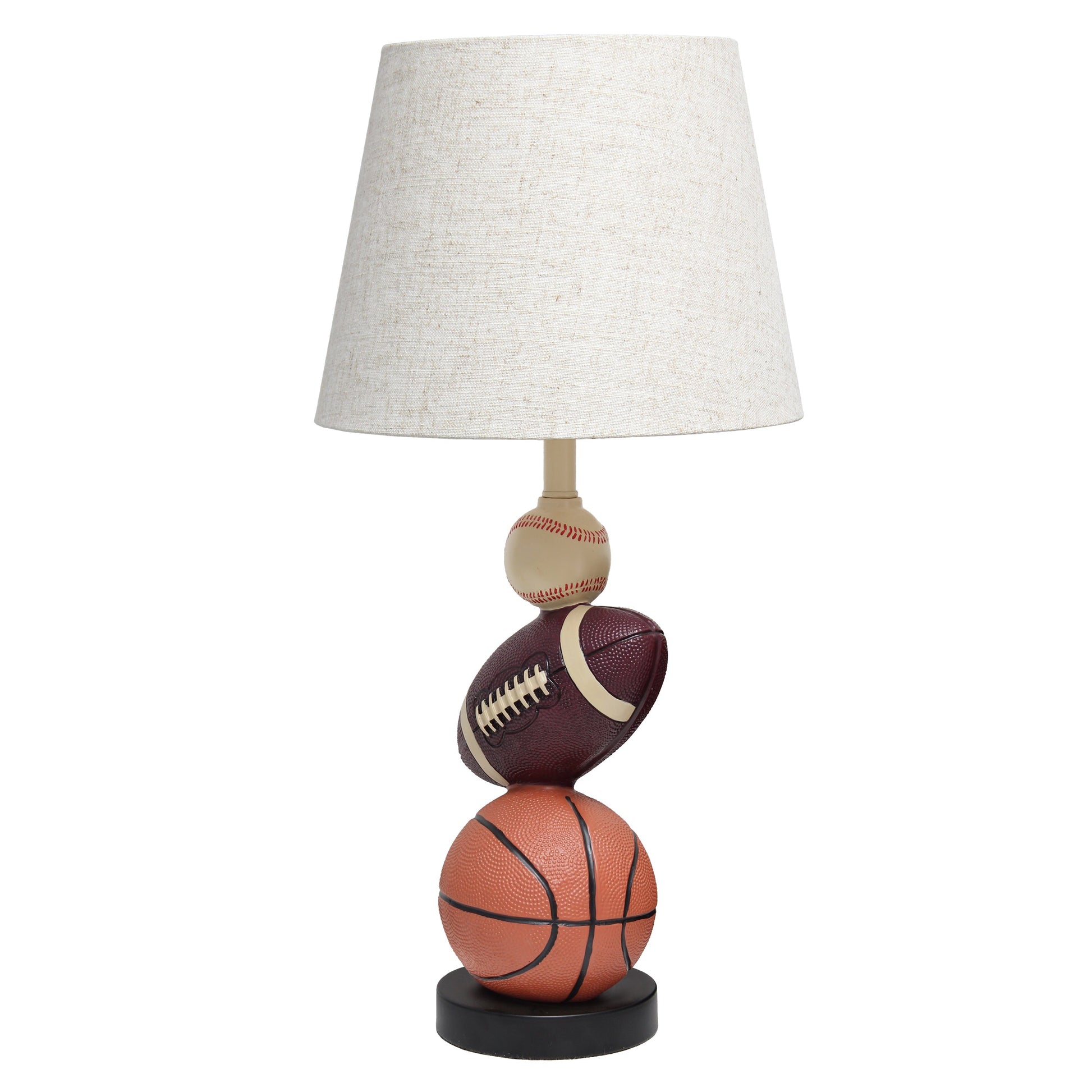 All The Rages Simple Designs SportsLite White 22" Tall Popular Sports Combo Basketball, Baseball, Football Polyresin Table Lamp With Light Beige Tapered Drum Fabric Shade