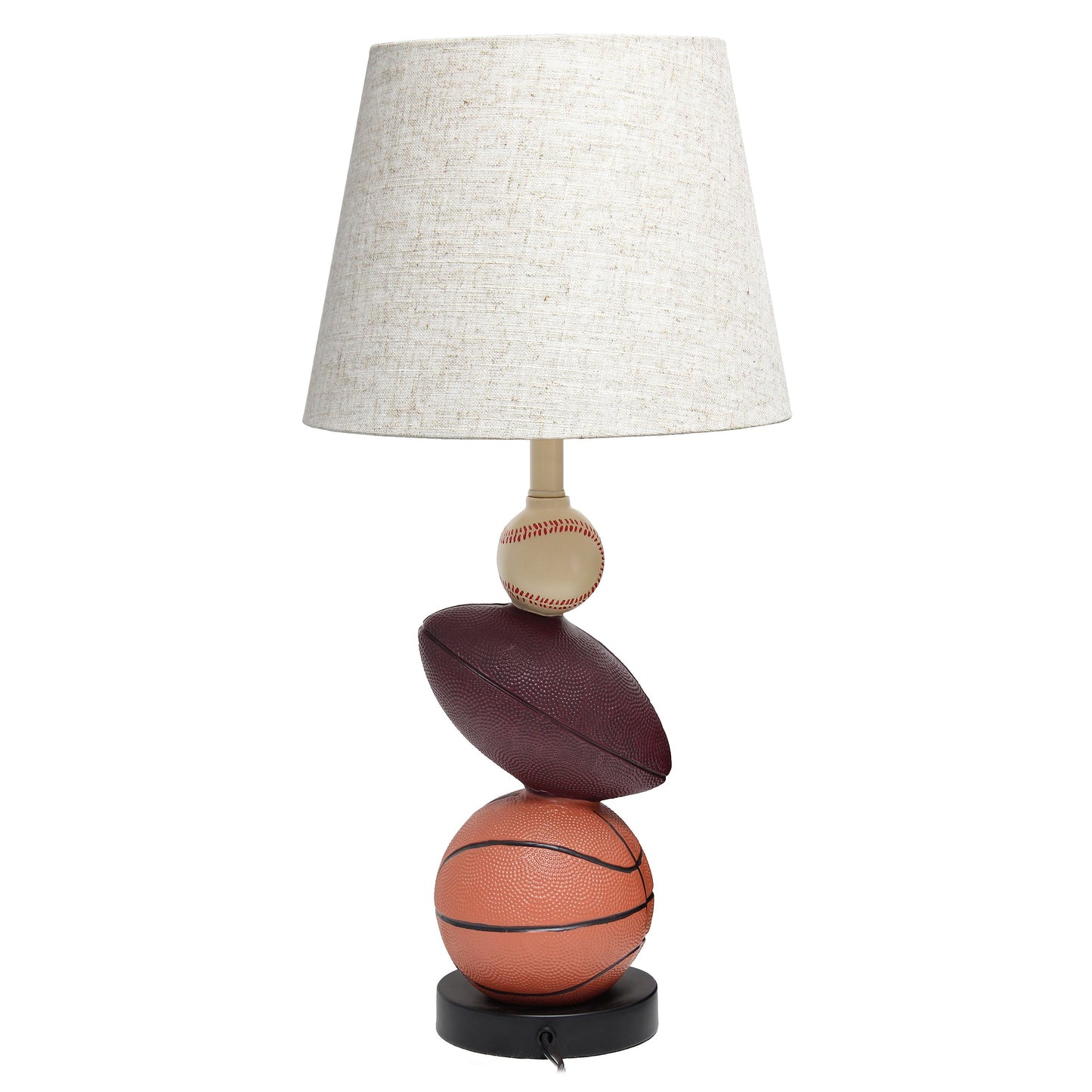 All The Rages Simple Designs SportsLite White 22" Tall Popular Sports Combo Basketball, Baseball, Football Polyresin Table Lamp With Light Beige Tapered Drum Fabric Shade