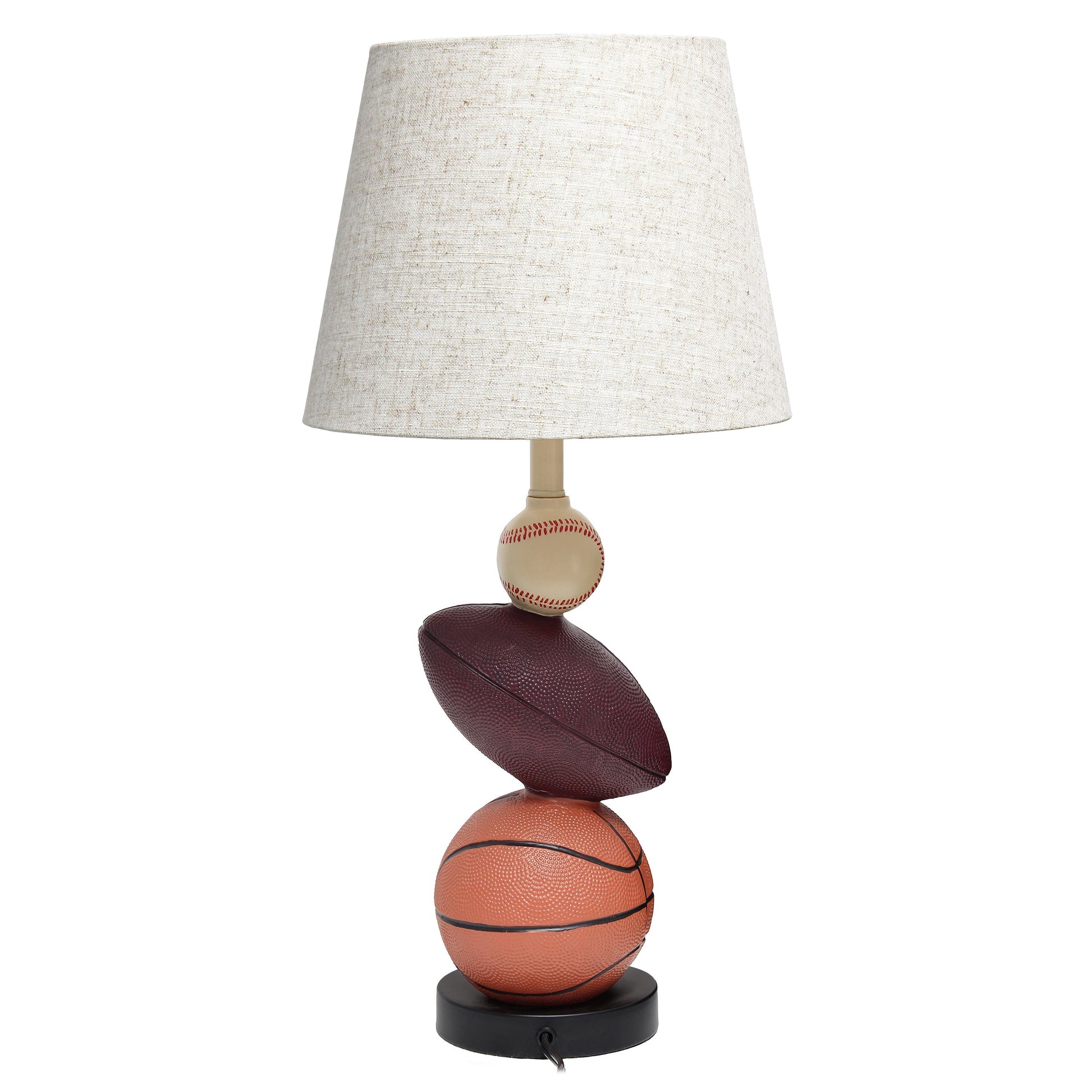 All The Rages Simple Designs SportsLite White 22" Tall Popular Sports Combo Basketball, Baseball, Football Polyresin Table Lamp With Light Beige Tapered Drum Fabric Shade