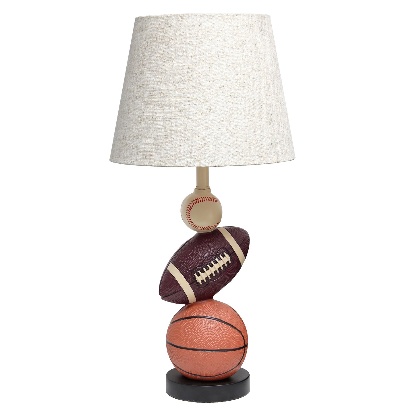 All The Rages Simple Designs SportsLite White 22" Tall Popular Sports Combo Basketball, Baseball, Football Polyresin Table Lamp With Light Beige Tapered Drum Fabric Shade
