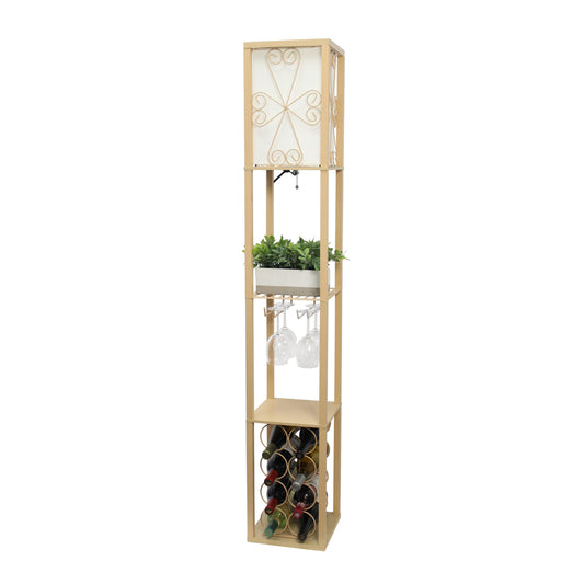 All The Rages Simple Designs Tan Floor Lamp Etagere Organizer Storage Shelf With Linen Shade