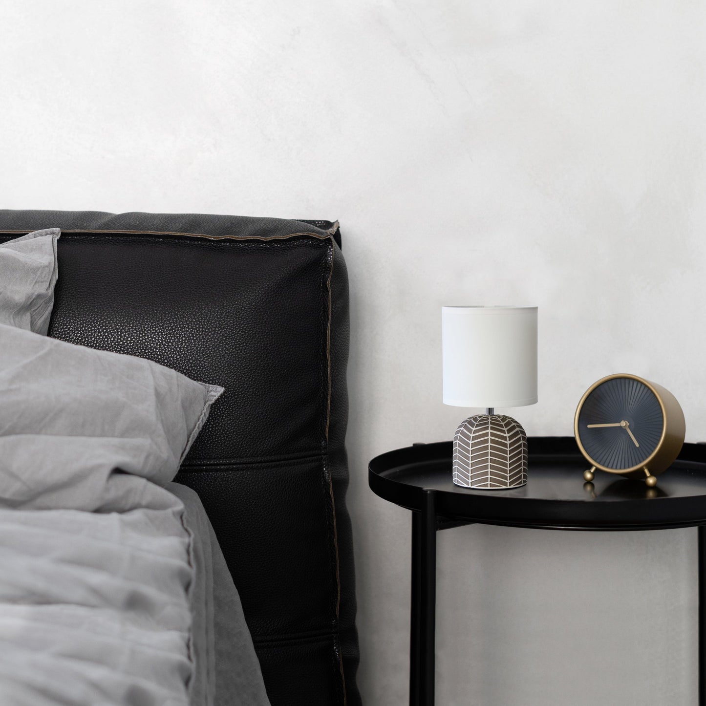 All The Rages Simple Designs Taupe 10" Webbed Waves Base Table Lamp With White Fabric Drum Shade
