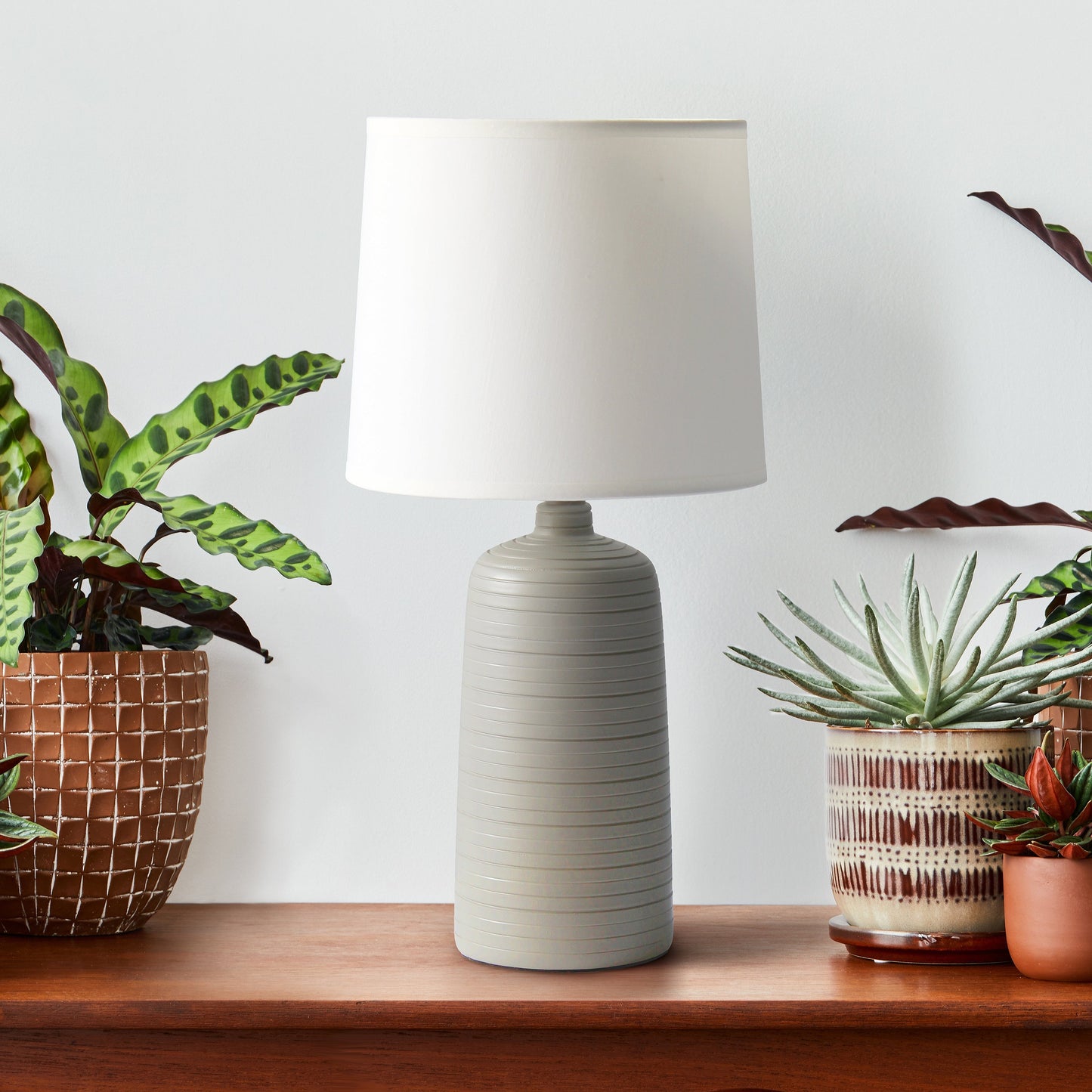 All The Rages Simple Designs Taupe Textured Linear Ceramic Table Lamp