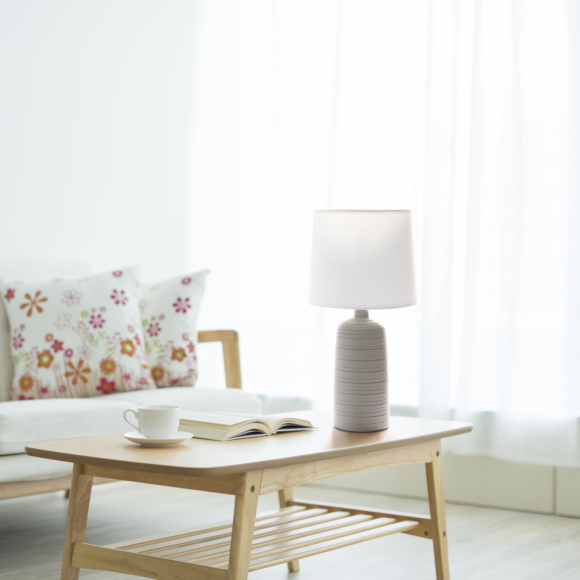 All The Rages Simple Designs Taupe Textured Linear Ceramic Table Lamp