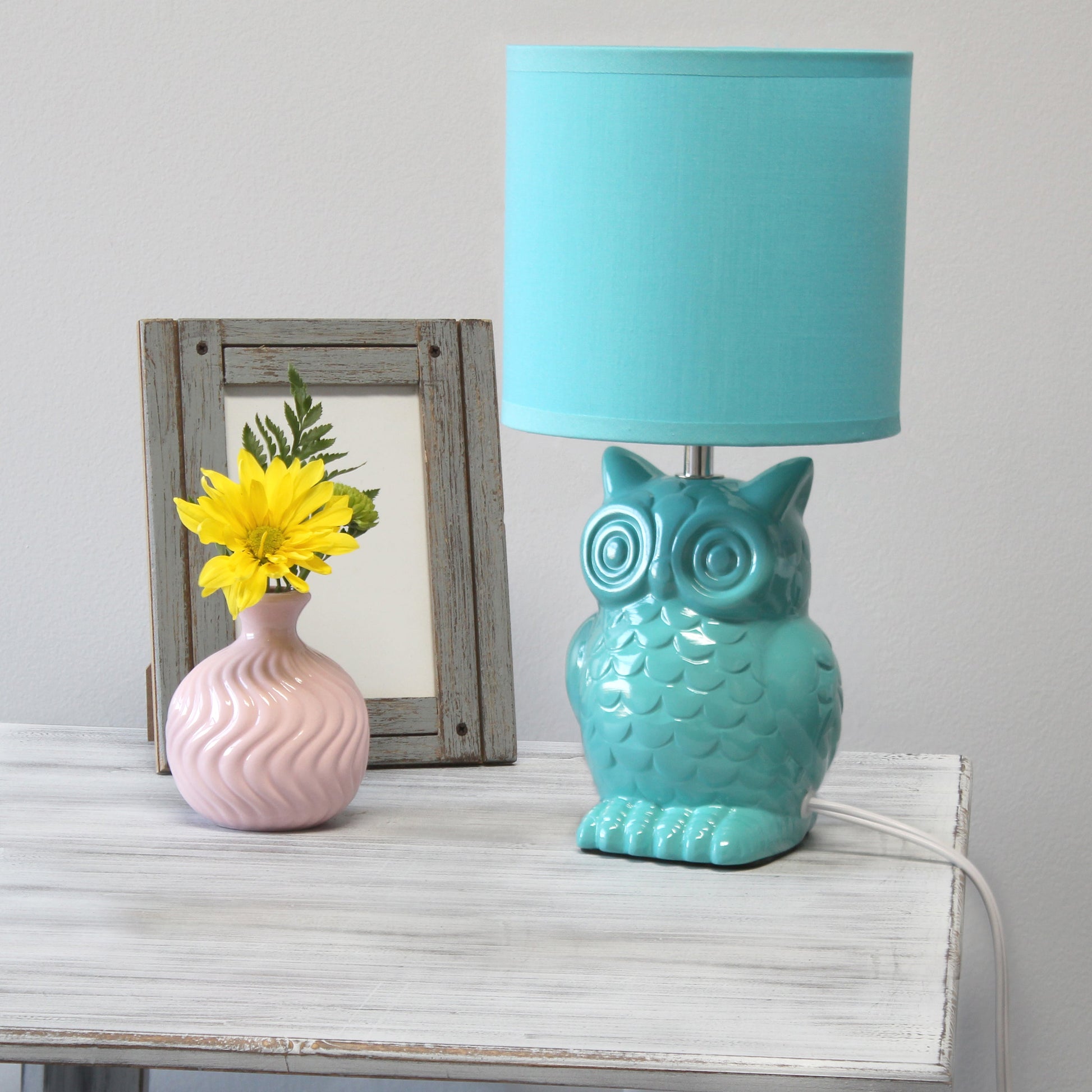 All The Rages Simple Designs Tiffany Blue 13" Ceramic Owl Table Lamp With Matching Fabric Shade