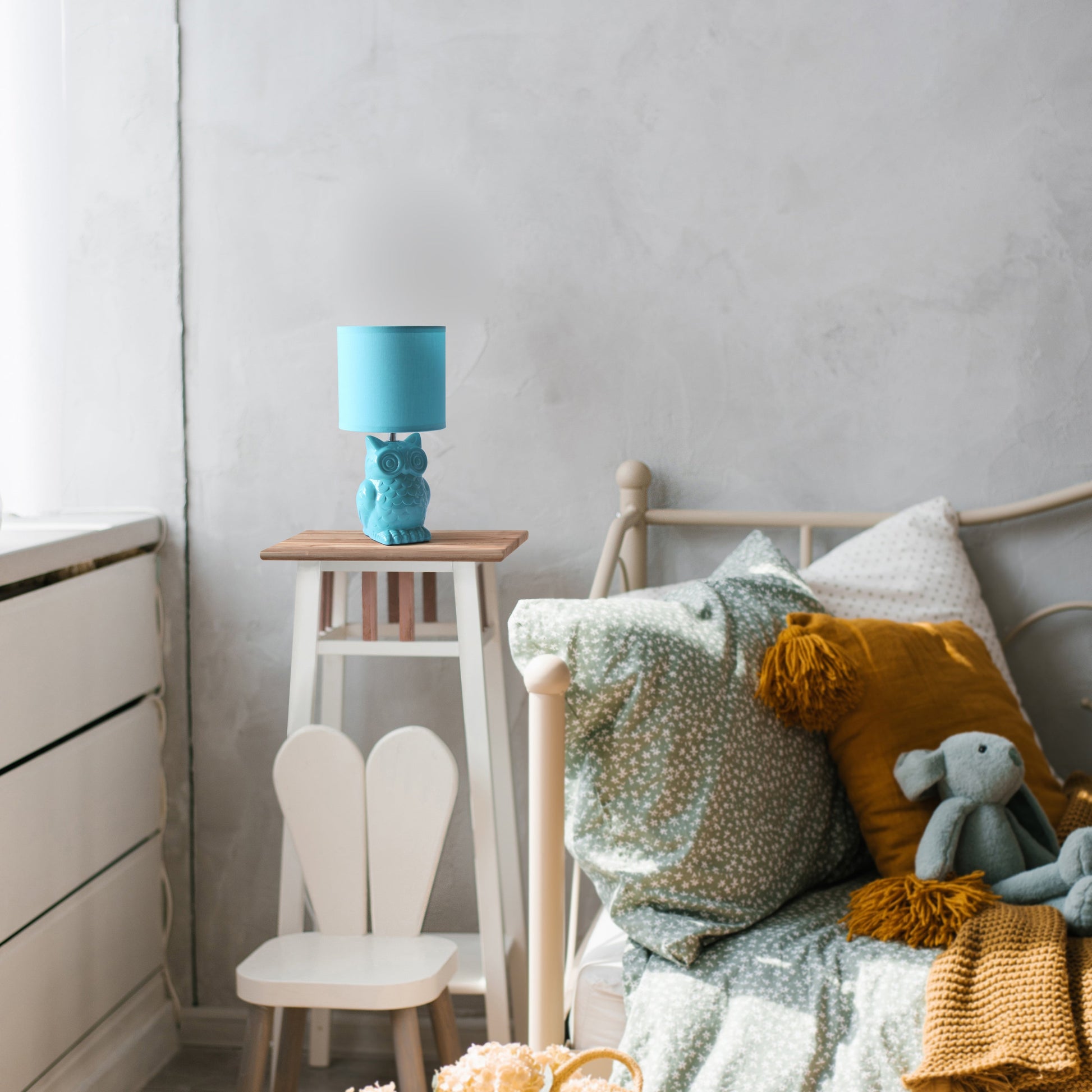 All The Rages Simple Designs Tiffany Blue 13" Ceramic Owl Table Lamp With Matching Fabric Shade