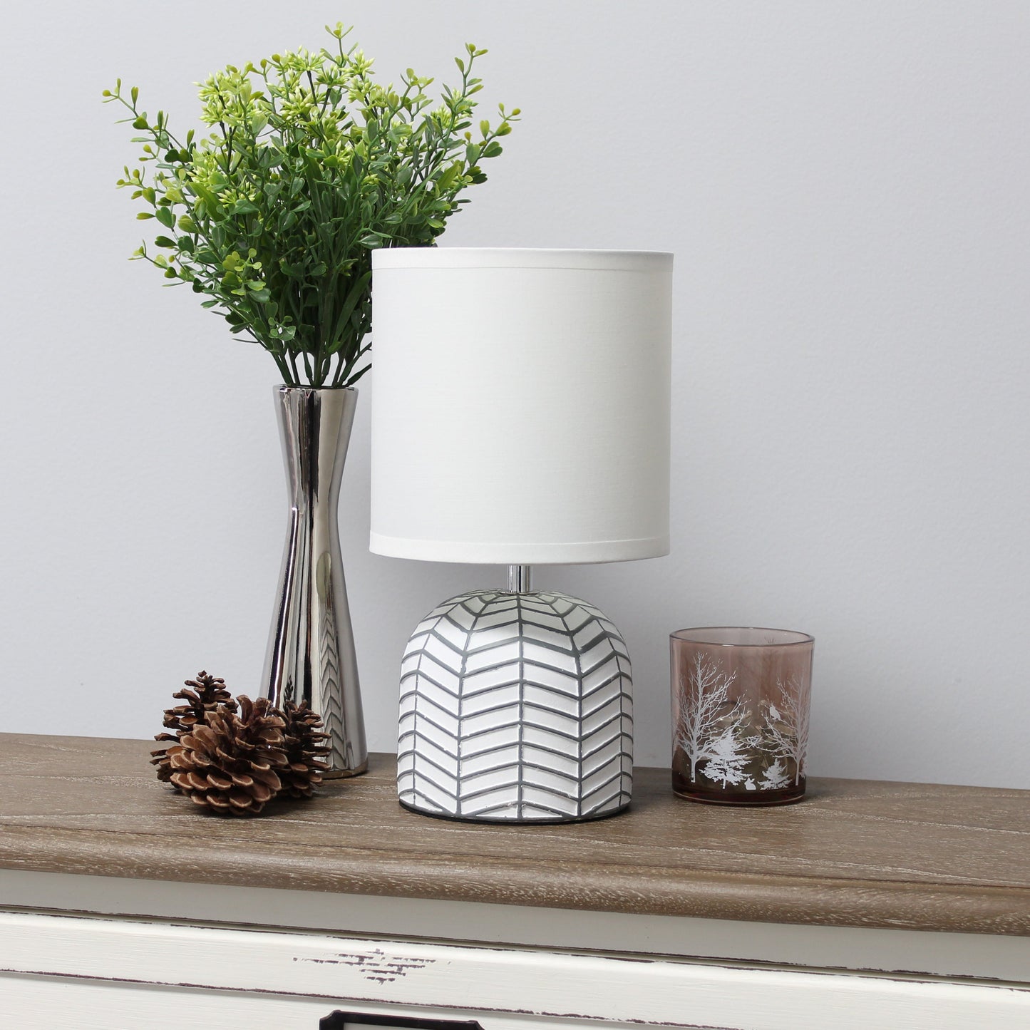All The Rages Simple Designs White 10" Webbed Waves Base Table Lamp With White Fabric Drum Shade
