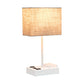 All The Rages Simple Designs White 15" Multi-Use Table Lamp With 2 USB Ports & Charging Outlet With Beige Fabric Shade