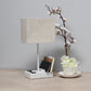 All The Rages Simple Designs White 15" Multi-Use Table Lamp With 2 USB Ports & Charging Outlet With Beige Fabric Shade