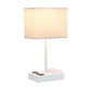 All The Rages Simple Designs White 15" Multi-Use Table Lamp With 2 USB Ports & Charging Outlet With White Fabric Shade