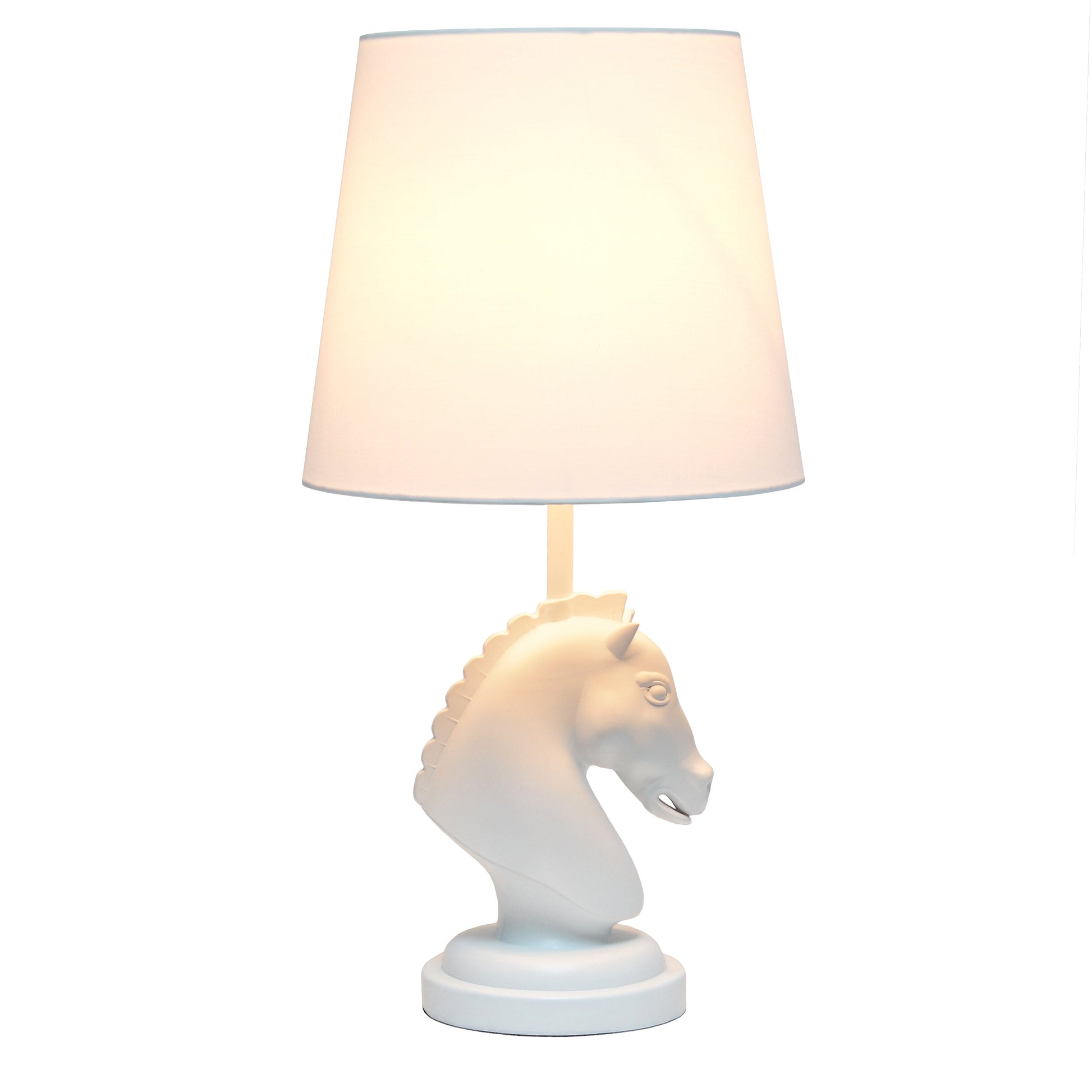 All The Rages Simple Designs White 17" Tall Polyresin Decorative Chess Horse Shaped Table Lamp With White Tapered Fabric Shade