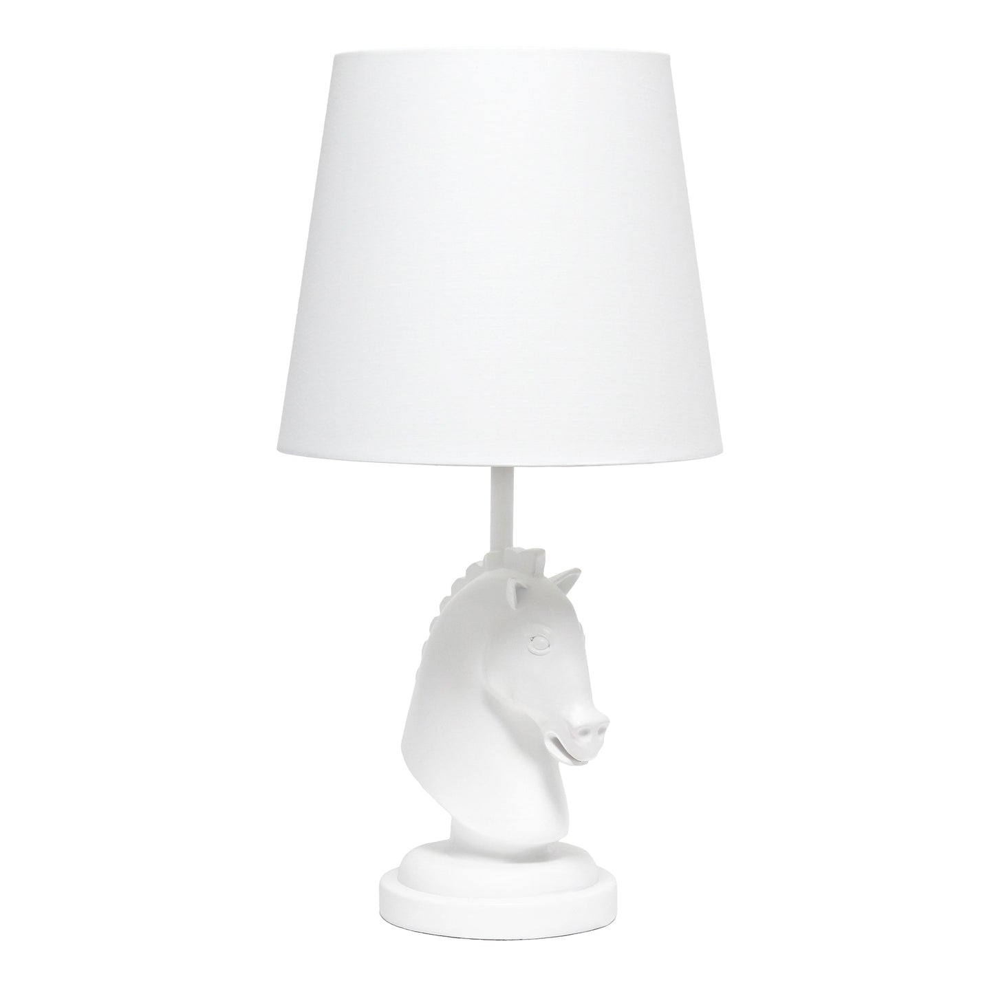 All The Rages Simple Designs White 17" Tall Polyresin Decorative Chess Horse Shaped Table Lamp With White Tapered Fabric Shade
