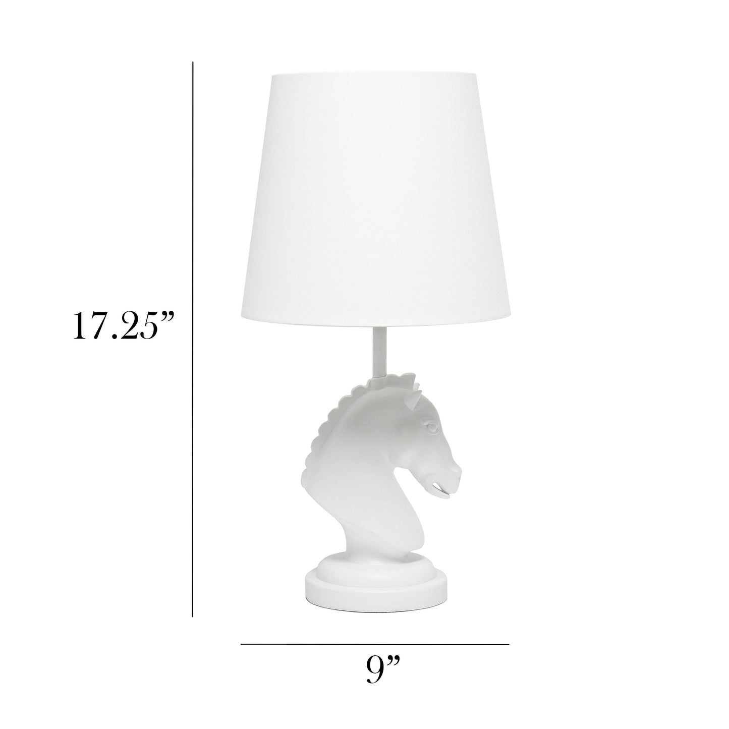 All The Rages Simple Designs White 17" Tall Polyresin Decorative Chess Horse Shaped Table Lamp With White Tapered Fabric Shade