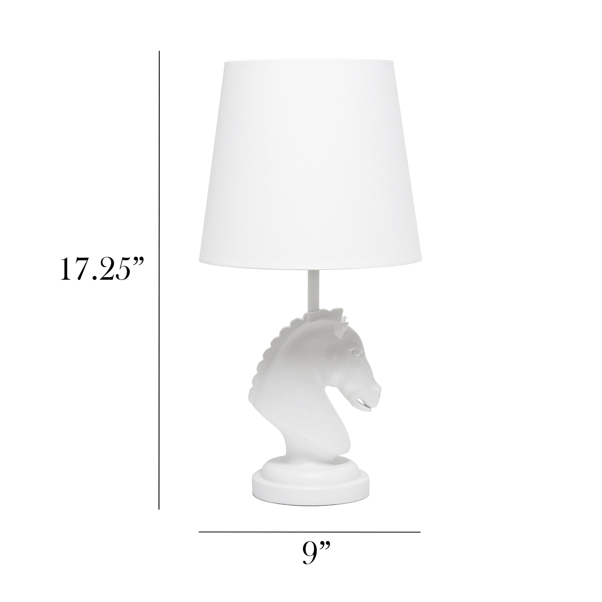 All The Rages Simple Designs White 17" Tall Polyresin Decorative Chess Horse Shaped Table Lamp With White Tapered Fabric Shade