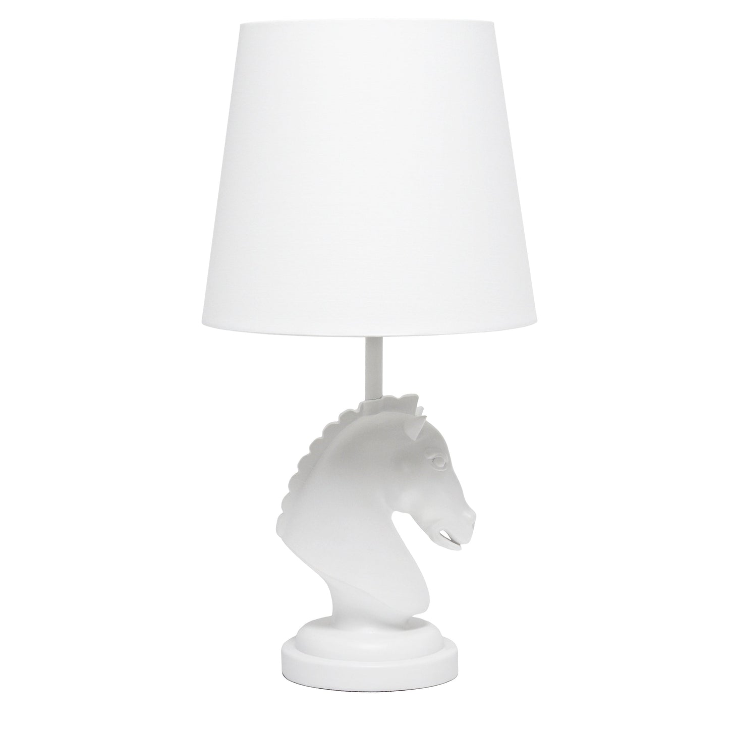 All The Rages Simple Designs White 17" Tall Polyresin Decorative Chess Horse Shaped Table Lamp With White Tapered Fabric Shade
