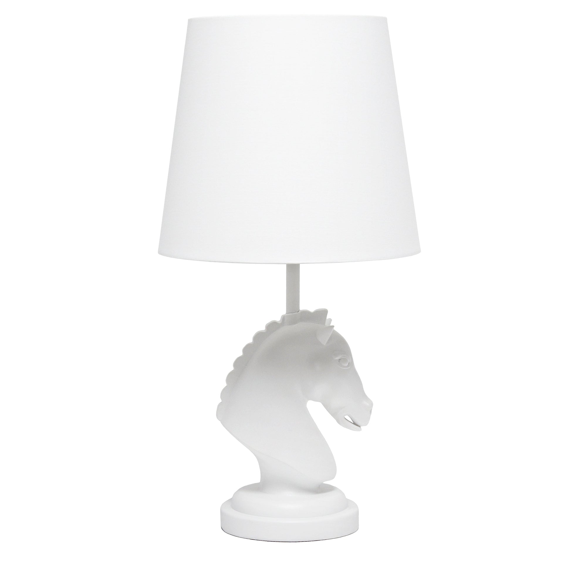 All The Rages Simple Designs White 17" Tall Polyresin Decorative Chess Horse Shaped Table Lamp With White Tapered Fabric Shade
