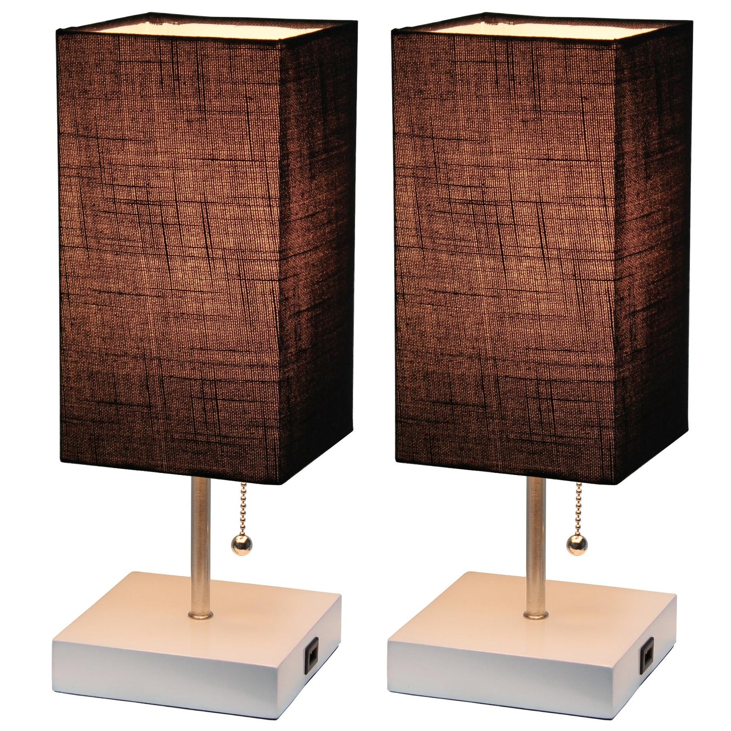 All The Rages Simple Designs White 2-Pack Table Lamps With USB Charging Port & Black Fabric Shades