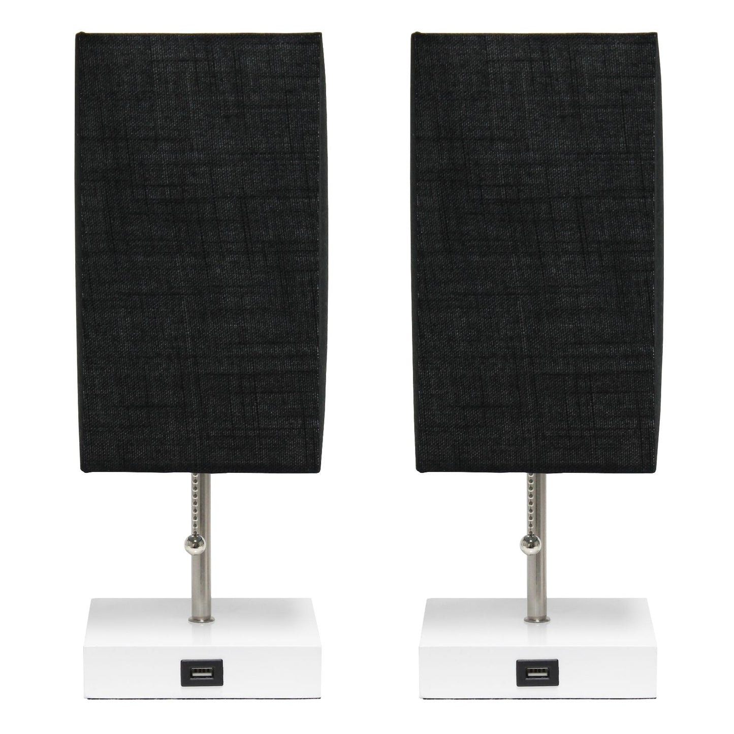All The Rages Simple Designs White 2-Pack Table Lamps With USB Charging Port & Black Fabric Shades
