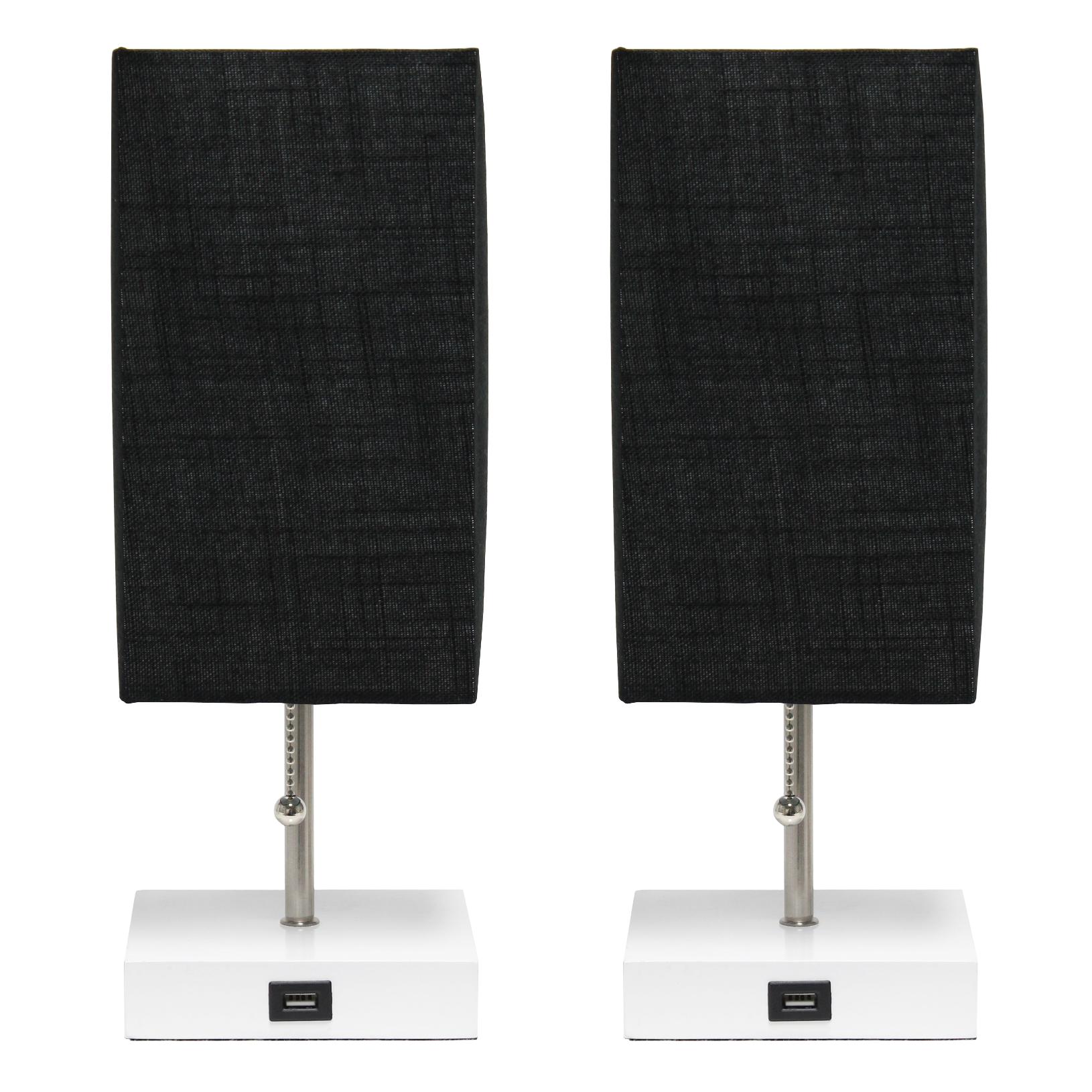 All The Rages Simple Designs White 2-Pack Table Lamps With USB Charging Port & Black Fabric Shades