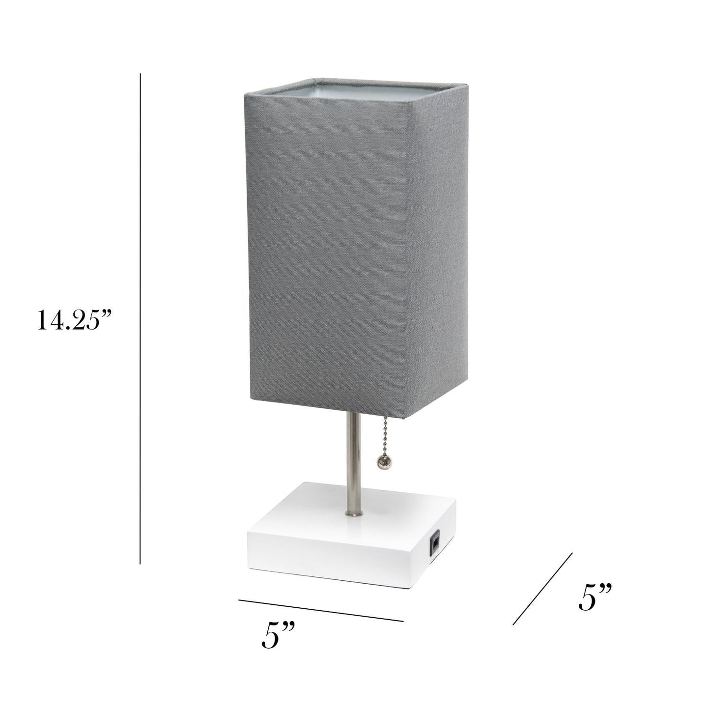 All The Rages Simple Designs White 2-Pack Table Lamps With USB Charging Port & Gray Fabric Shades