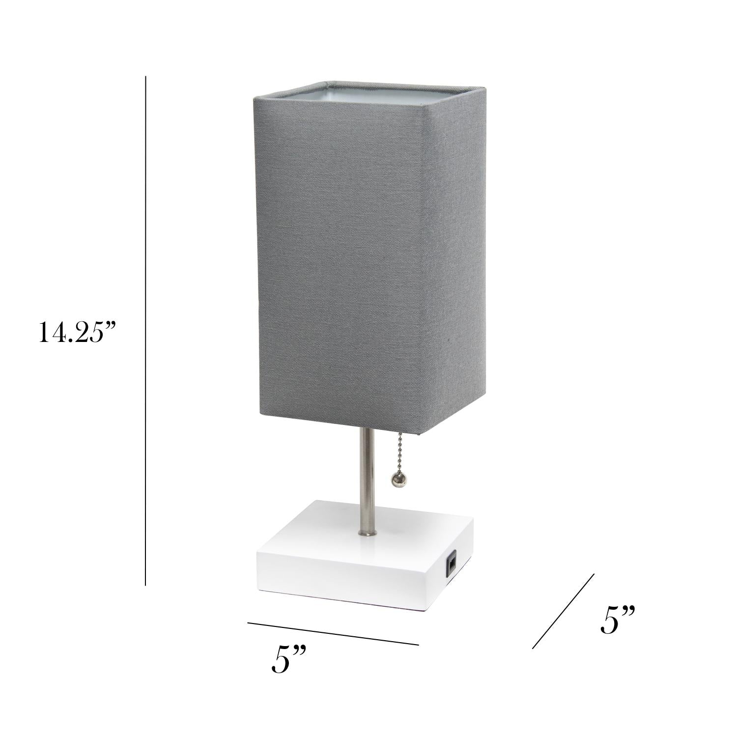 All The Rages Simple Designs White 2-Pack Table Lamps With USB Charging Port & Gray Fabric Shades