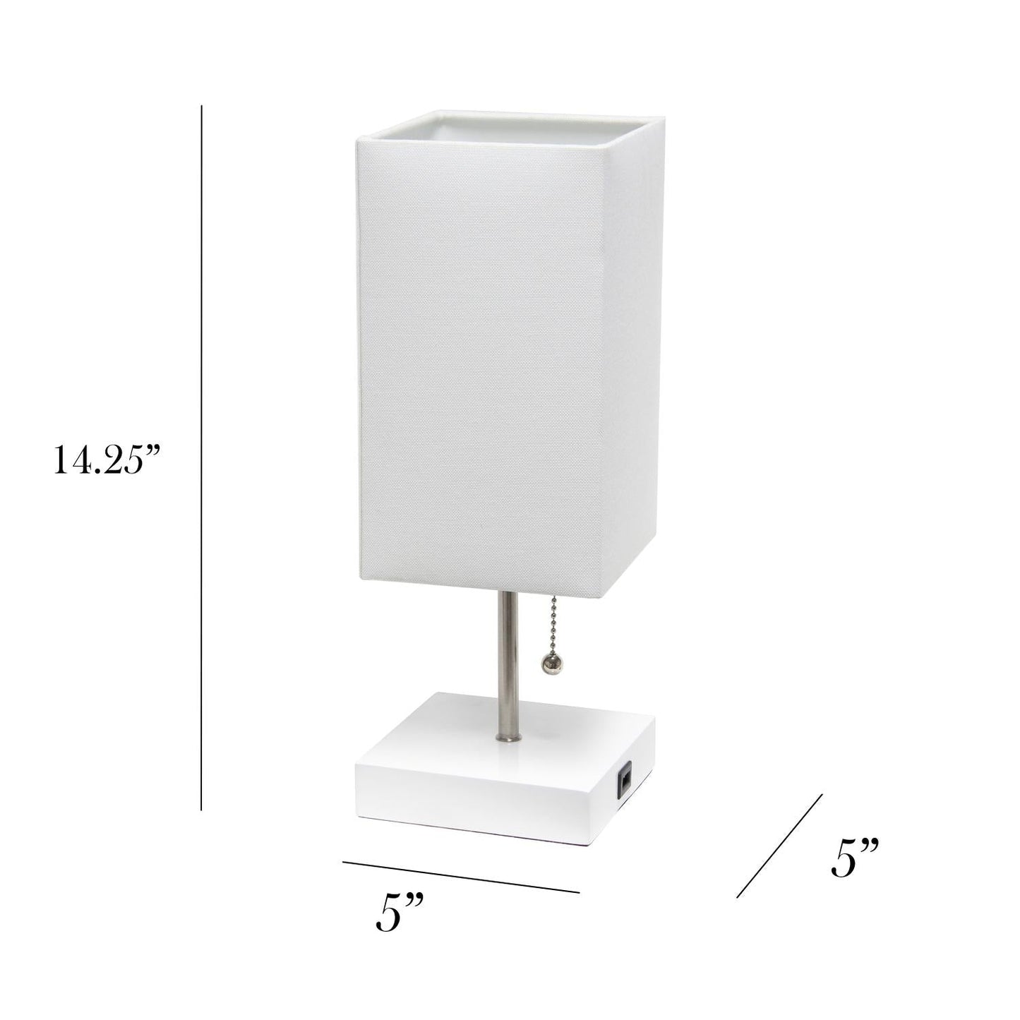 All The Rages Simple Designs White 2-Pack Table Lamps With USB Charging Port & White Fabric Shades