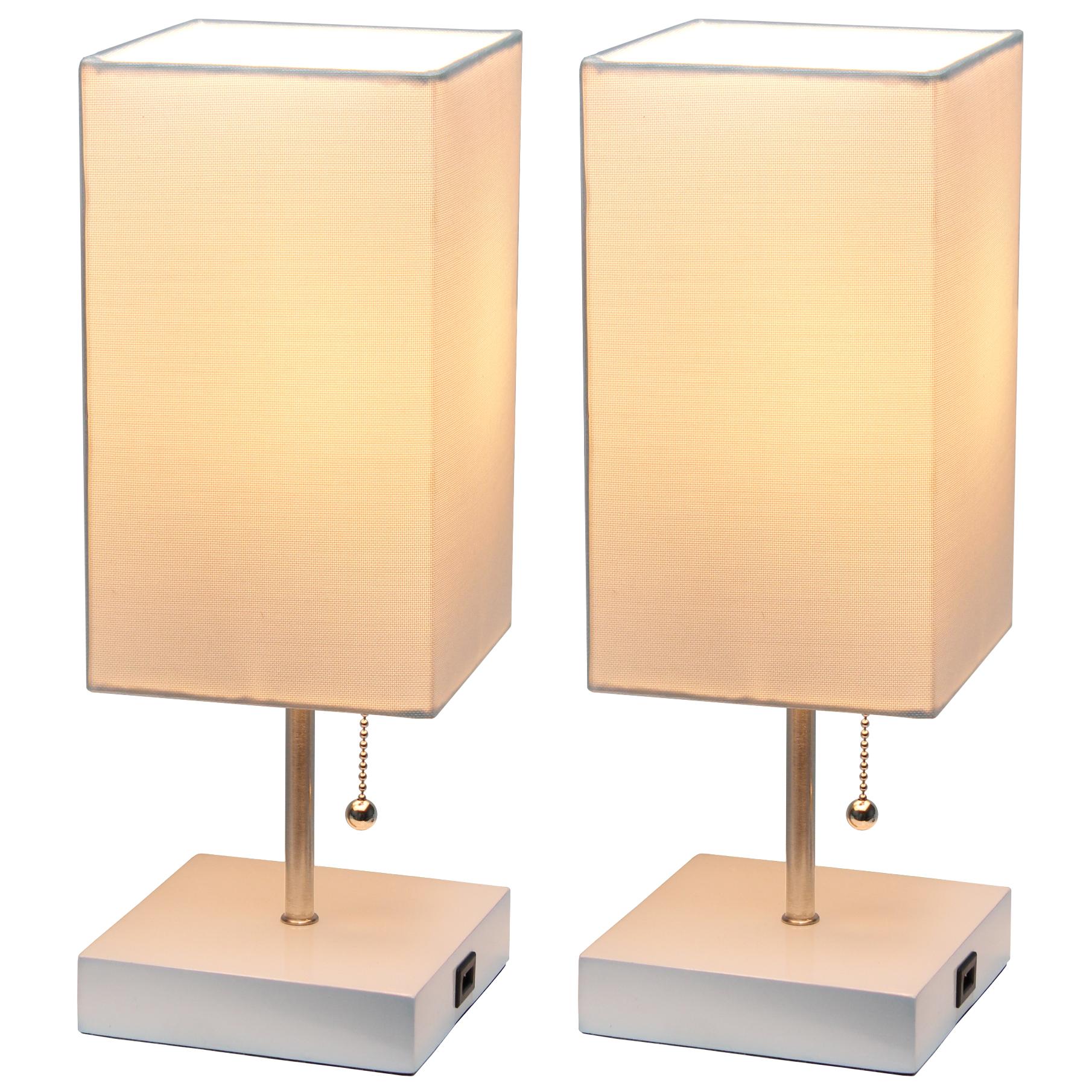 All The Rages Simple Designs White 2-Pack Table Lamps With USB Charging Port & White Fabric Shades