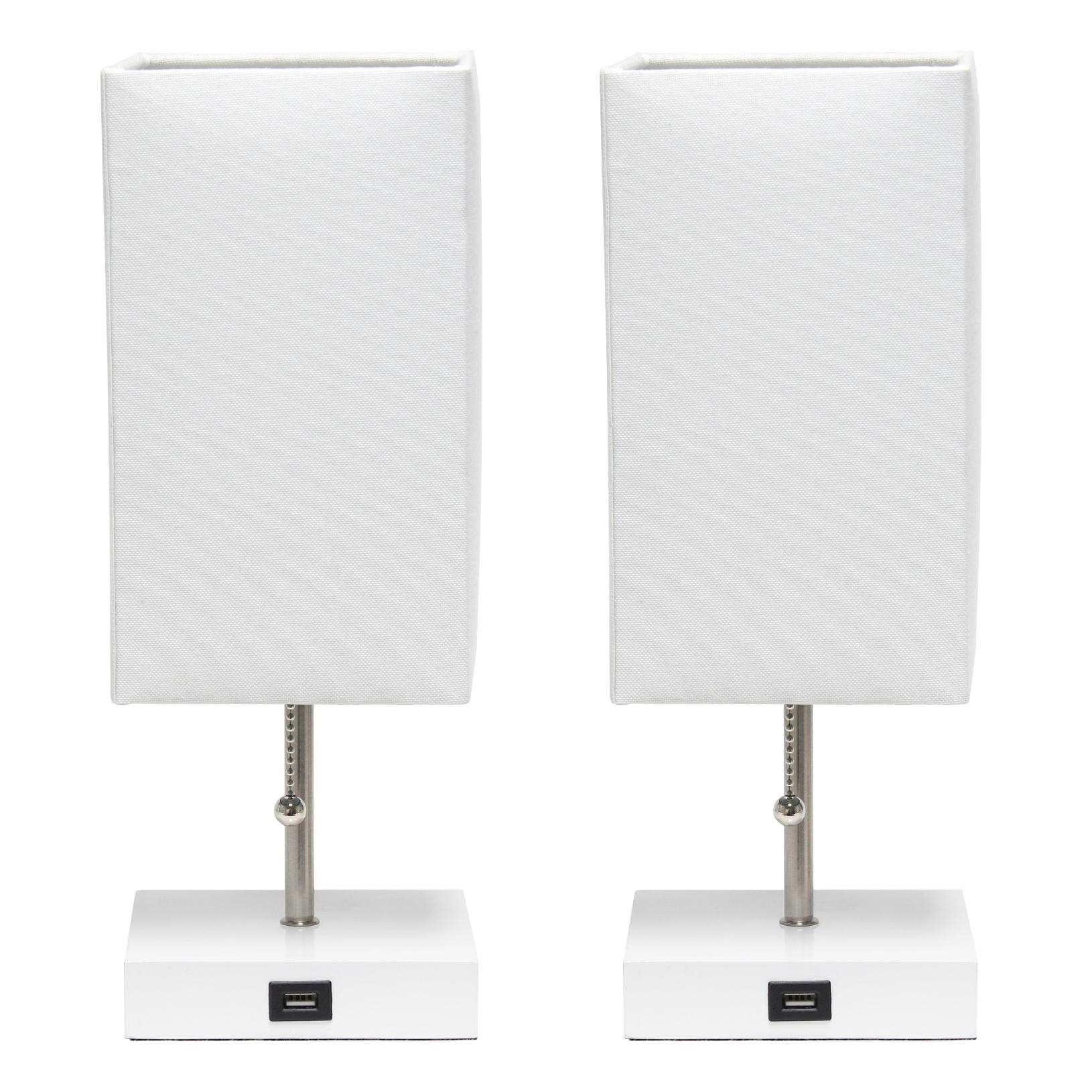 All The Rages Simple Designs White 2-Pack Table Lamps With USB Charging Port & White Fabric Shades