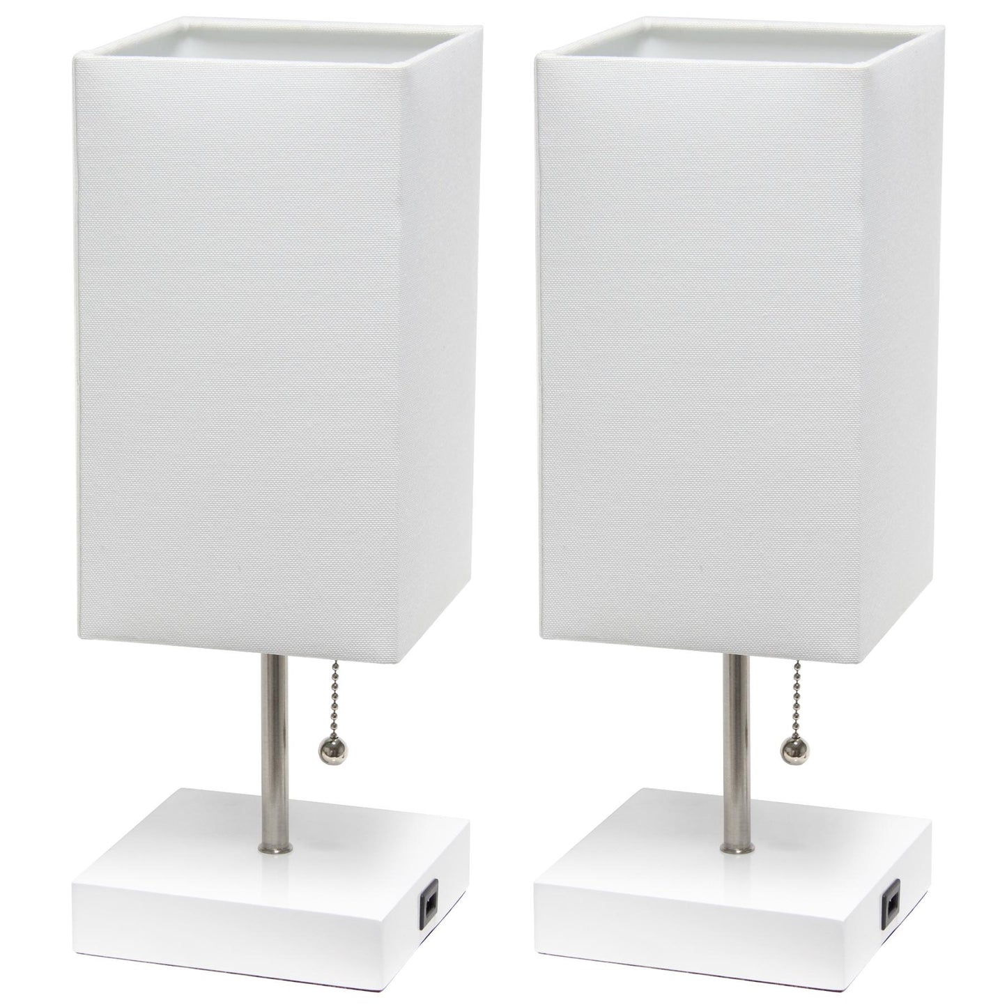 All The Rages Simple Designs White 2-Pack Table Lamps With USB Charging Port & White Fabric Shades
