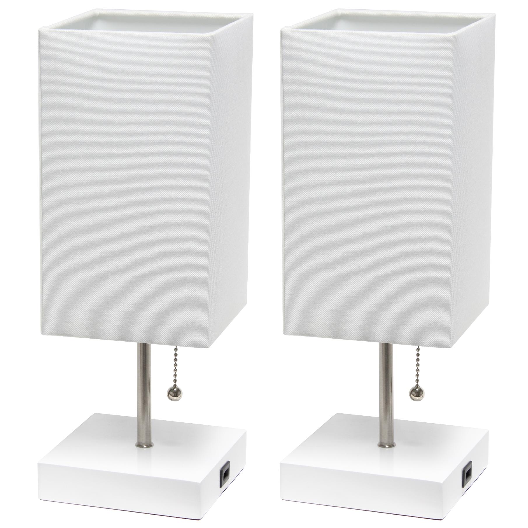 All The Rages Simple Designs White 2-Pack Table Lamps With USB Charging Port & White Fabric Shades