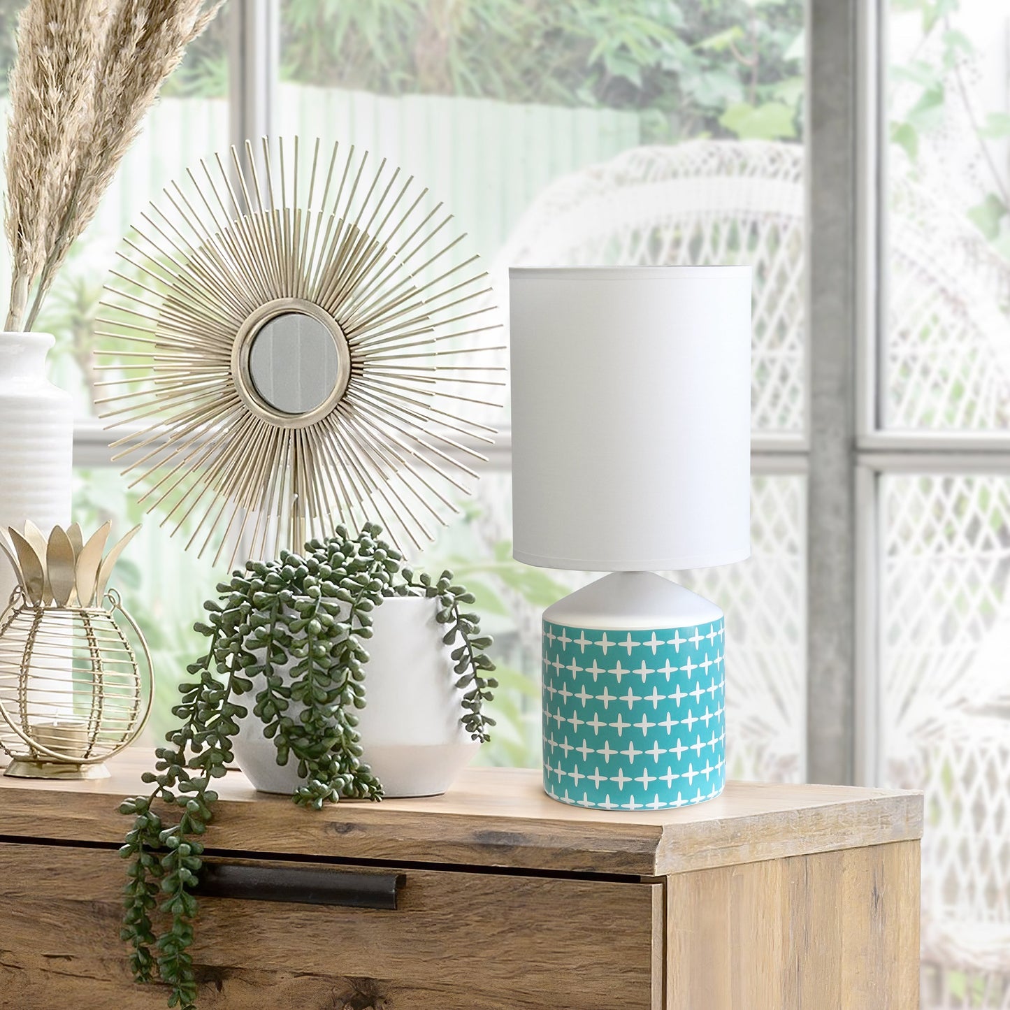 All The Rages Simple Designs White & Blue Cross Prints Table Lamp