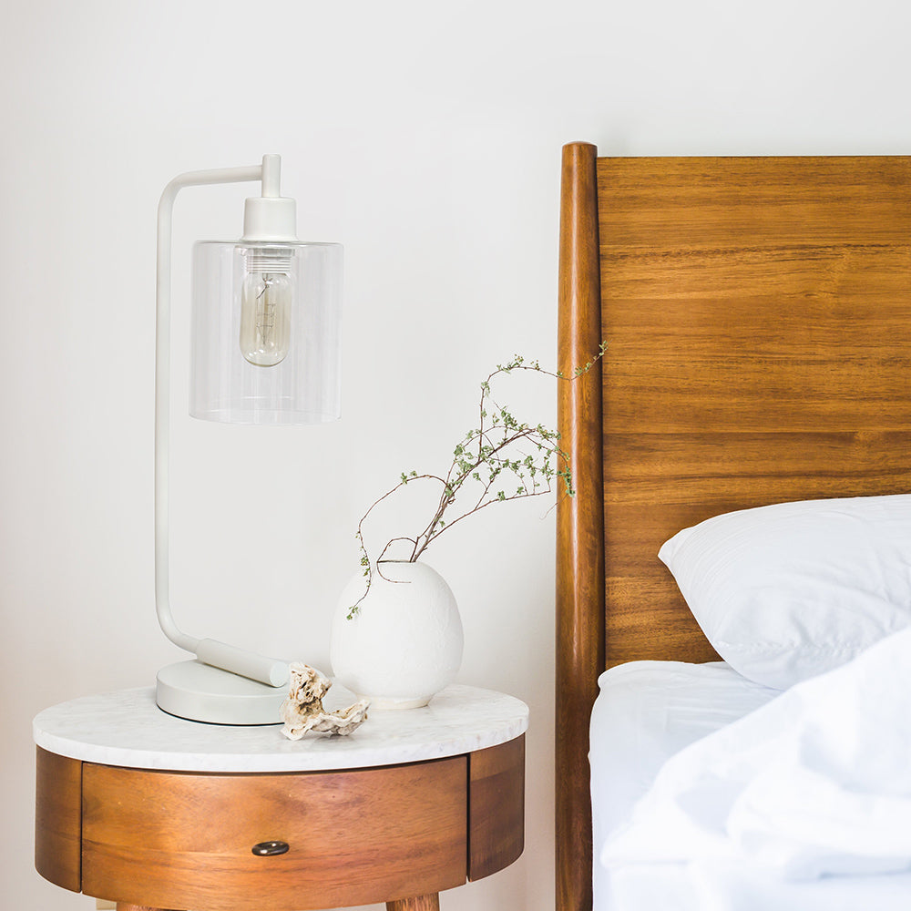 All The Rages Simple Designs White Bronson Antique Style Industrial Iron Lantern Desk Lamp With Glass Shade