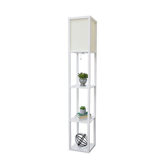 All The Rages Simple Designs White Floor Lamp Etagere Organizer Storage Shelf With Linen Shade