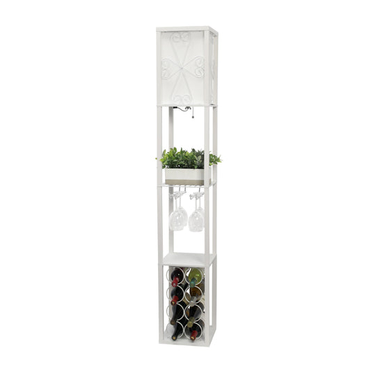 All The Rages Simple Designs White Floor Lamp Etagere Organizer Storage Shelf With Linen Shade