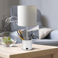 All The Rages Simple Designs White Hammered Metal Organizer Table Lamp With USB Charging Port & Fabric Shade