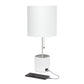 All The Rages Simple Designs White Hammered Metal Organizer Table Lamp With USB Charging Port & Fabric Shade