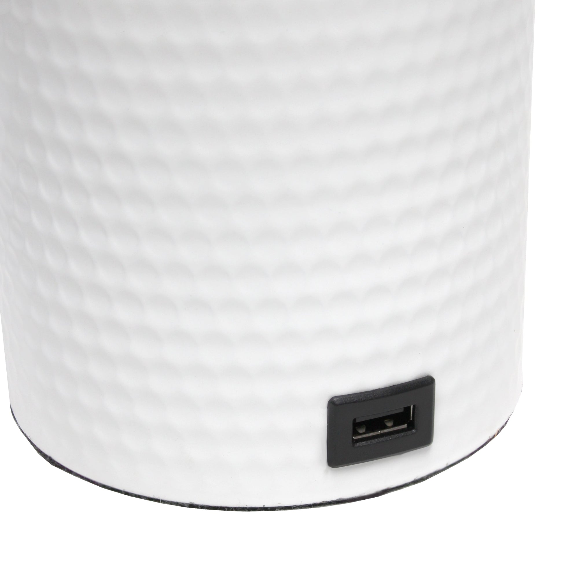 All The Rages Simple Designs White Hammered Metal Organizer Table Lamp With USB Charging Port & Fabric Shade
