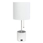 All The Rages Simple Designs White Hammered Metal Organizer Table Lamp With USB Charging Port & Fabric Shade