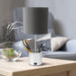 All The Rages Simple Designs White Hammered Metal Organizer Table Lamp With USB Charging Port & Gray Fabric Shade