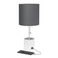 All The Rages Simple Designs White Hammered Metal Organizer Table Lamp With USB Charging Port & Gray Fabric Shade