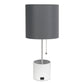 All The Rages Simple Designs White Hammered Metal Organizer Table Lamp With USB Charging Port & Gray Fabric Shade