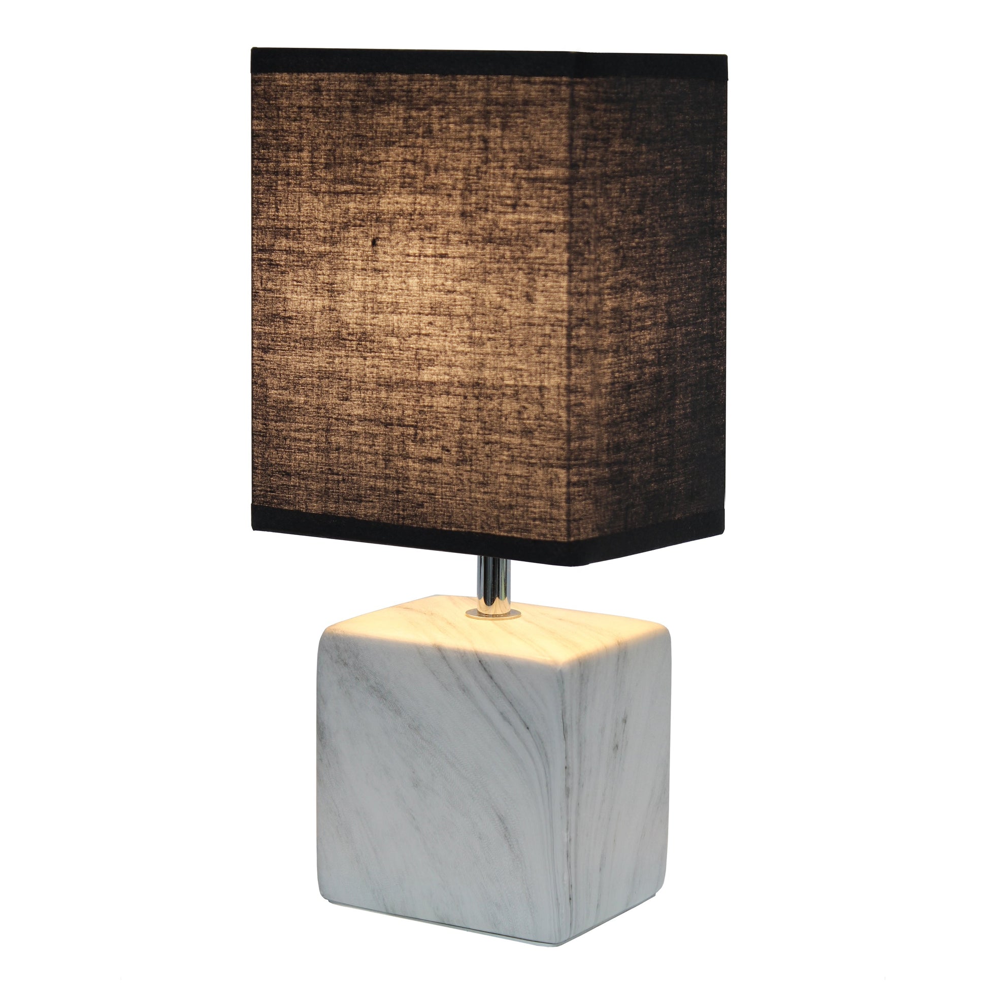 All The Rages Simple Designs White Marbled Ceramic Table Lamp With Black Fabric Shade