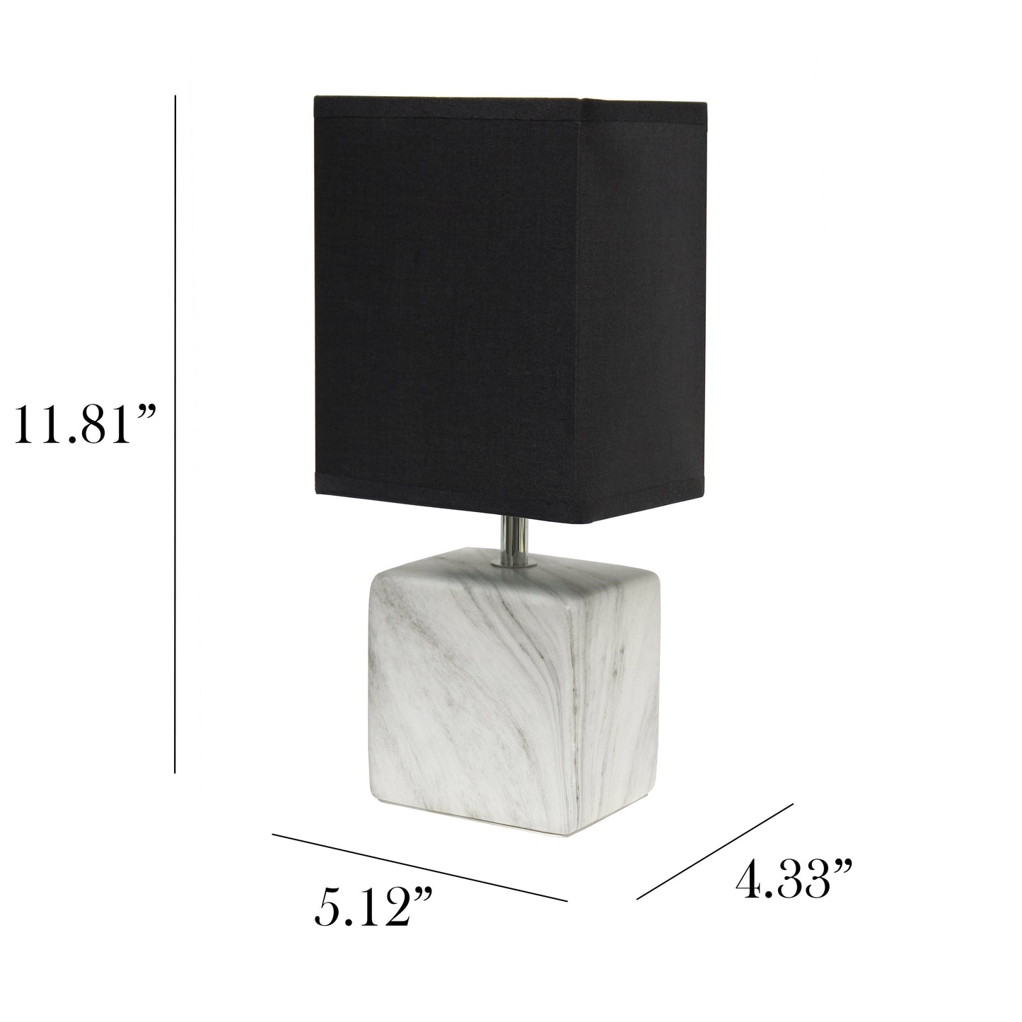 All The Rages Simple Designs White Marbled Ceramic Table Lamp With Black Fabric Shade