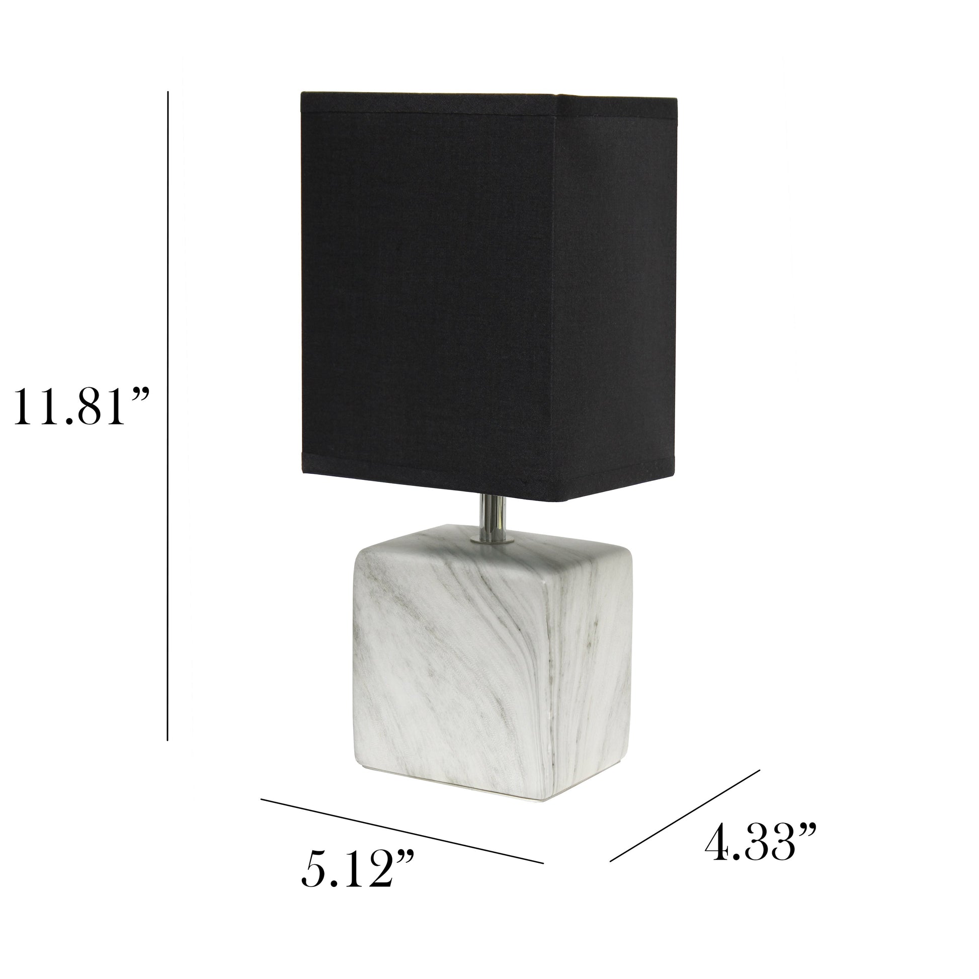 All The Rages Simple Designs White Marbled Ceramic Table Lamp With Black Fabric Shade